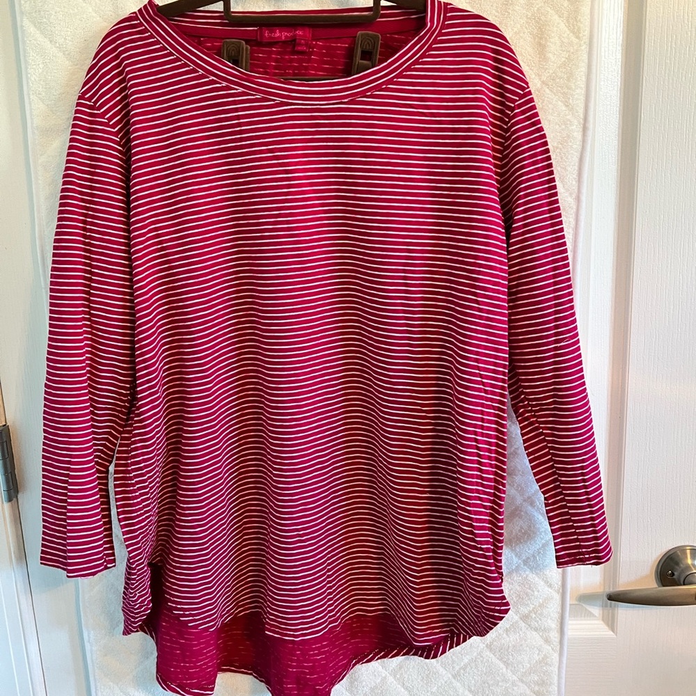 Fresh Produce red striped ¾ sleeve top